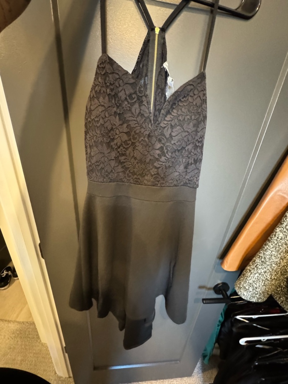 Almost Famous Black Lace Dress with Gold Zip Detail